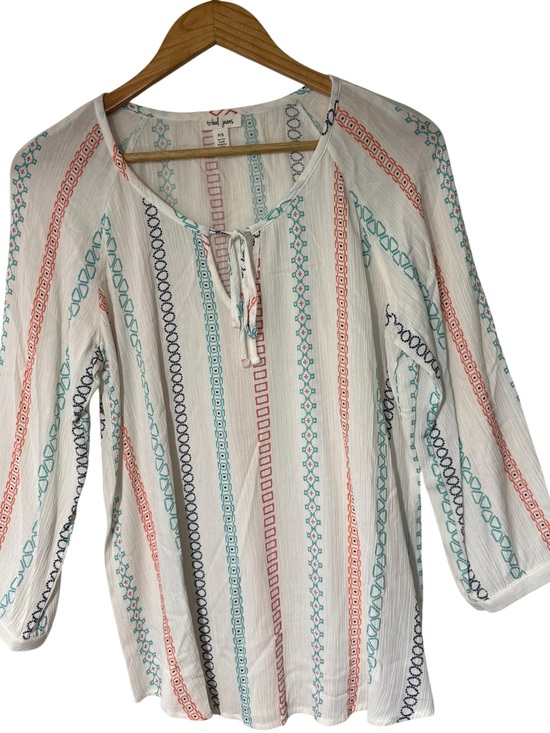Tribal Jeans Tops - Tribal Jeans Embroidered Boho Peasant
Top White Multicolor Stripe Small